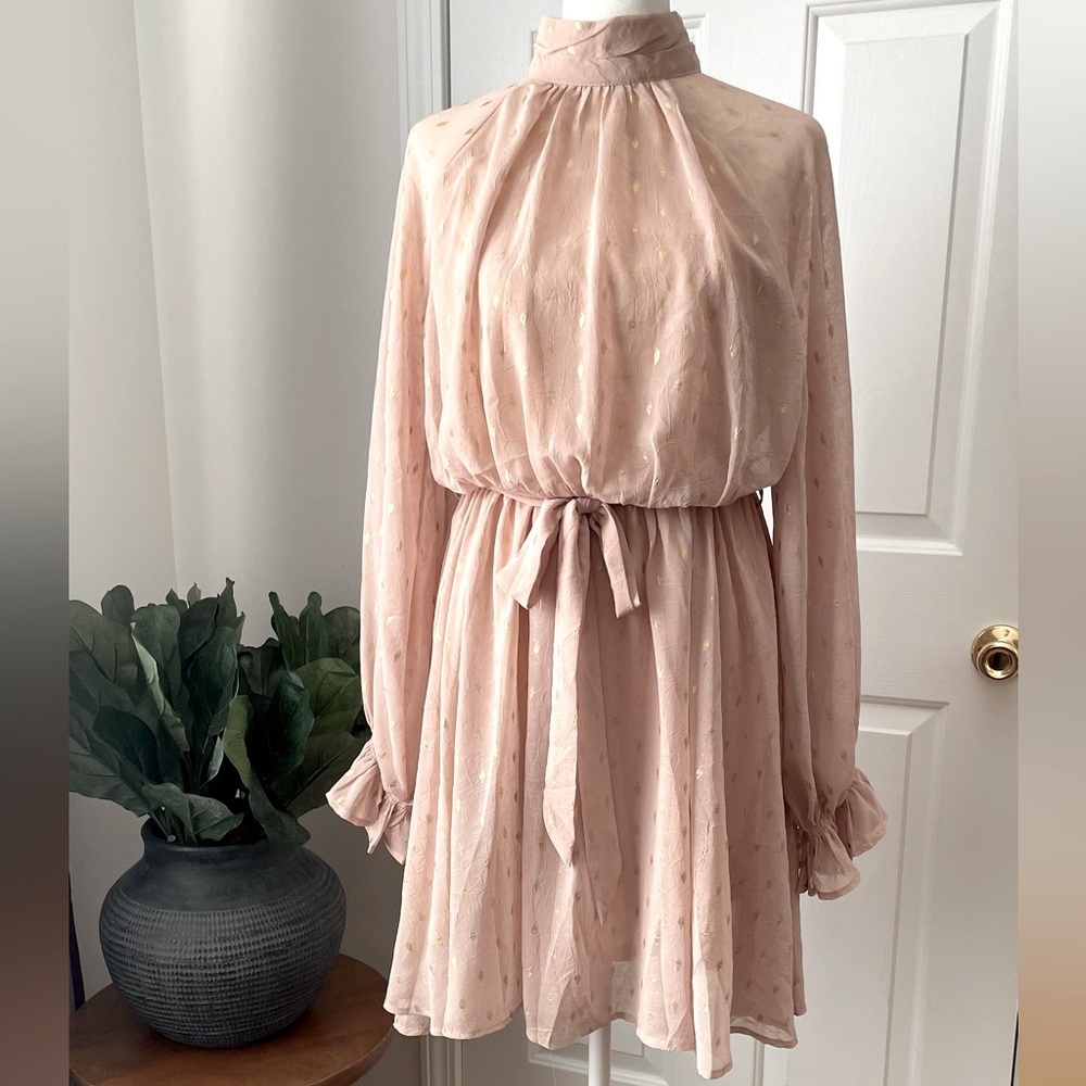 She + Sky Blush & Gold Long sleeve Dress Size S